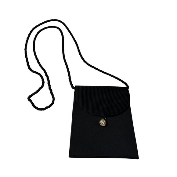 Susan Gail Handbags - SUSAN GAIL vintage 80's Black crossbody evening bag crystal accent Satin